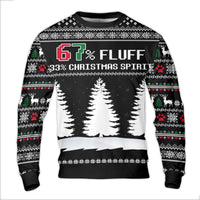 Humorous Dog Lover Holiday Sweater, 67 Fluff 33 Christmas Spirit Ugly Sweater, Reindeer Paw Print Sweatshirt, Pet Owner Christmas Sweater Present
