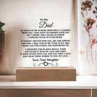Sentimental Poem Plaque, Daughter to Dad Acrylic Plaque, LED Night Light Plaque, Fathers Day Desk Sign, Birthday Christmas Present for Dad