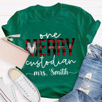 Custom Janitor Holiday Shirt, Personalized One Merry Custodian Christmas T-Shirt, Custodial Staff Graphic Tee Xmas Present
