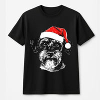 Santa Hat Dog T-Shirt, Schnauzer Christmas T-Shirt, Humorous Schnauzer Puppy T-Shirt, Adorable Holiday Dog Graphic Tee, Festive Dog Lover Present
