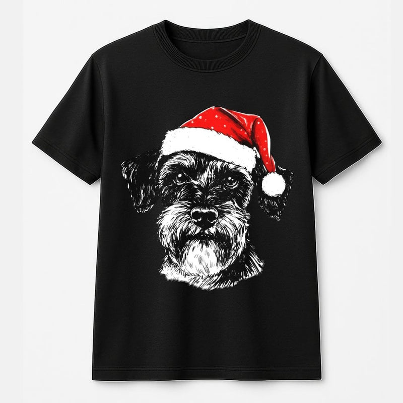 Santa Hat Dog T-Shirt, Schnauzer Christmas T-Shirt, Humorous Schnauzer Puppy T-Shirt, Adorable Holiday Dog Graphic Tee, Festive Dog Lover Present