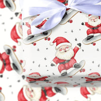 Cartoon Skater Santa Gift Wrap, Skateboarding Santa Snowflake Wrapping Paper, Whimsical Christmas Present Wrap, Fun Holiday Paper Roll