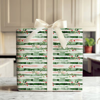 Watercolor Holiday Gift Wrap, Pink Green Striped Berry Wrapping Paper, Artistic Christmas Wrapping Paper, Festive Winter Present Gift Wrap