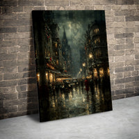 Dark Academia Snowy Street Poster, Vintage Christmas City Wall Art, Winter Holiday Oil Painting Print, Comfy Home Decor, Digital Download
