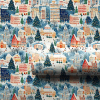 Watercolor Winter City Gift Wrap, Snowy Village Christmas Wrapping Paper, Festive Holiday Wrapping Paper, Comfy Village Xmas Wrapping Paper