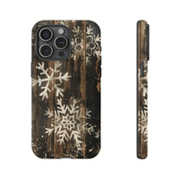 Rustic Winter Wood Snowflakes Cover, Snowflake Phone Case iPhone, Comfy Weathered Wood Tough iPhone Case, Holiday Christmas Present
