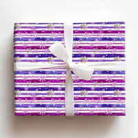 Watercolor Striped Holiday Gift Wrap, Purple and Gold Snowflake Wrapping Paper, Winter Christmas Paper, Lavender Snowflake Gift Wrap