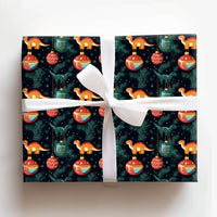 Festive Dino Holiday Gift Wrap, Dinosaur Ornament Christmas Wrapping Paper, Adorable Winter Dinosaur Wrapping Paper, Kids Holiday Gift Wrap Roll