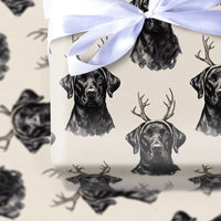 Dog Reindeer Antlers Gift Wrap, Black Labrador Christmas Wrapping Paper, Adorable Pet Holiday Wrapping Paper, Xmas Dog Lover Gift Wrapping Paper