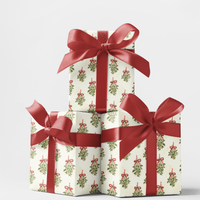Watercolor Holiday Botanical Gift Wrap, Mistletoe Christmas Wrapping Paper, Festive Xmas Wrapping Paper, Holiday Present Roll