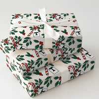 Candy Cane Holly Gift Wrapping Paper, Letter T Monogram Wrapping Paper, Personalized Initial T Christmas Gift Wrap, Holiday Gift Wrap Roll