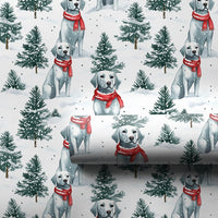 Snowy Pine Dog Wrapping Paper, White Labrador Christmas Wrapping Paper, Winter Holiday Puppy Wrapping Paper