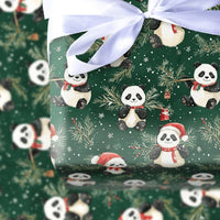 Adorable Santa Hat Bear Gift Wrap, Christmas Panda Wrapping Paper, Winter Holiday Wrapping Paper, Animal Lover Festive Gift Wrap Roll