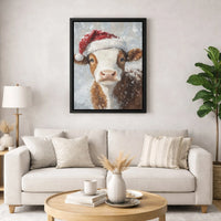 Farmhouse Winter Animal Canvas Print, Christmas Cow Canvas Wall Art, Rustic Holiday Cow Canvas Decor, Festive Farm Wall Decor, Farm Present