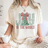 Red Gingham Christmas Tree Shirt, Joy to the World T-Shirt, Christian Holiday Tee, Religious Xmas Graphic T-Shirt, Christmas Present for Her