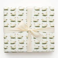 Winter Bird Holiday Gift Wrap, Snow Geese Christmas Wrapping Paper, Pine Bough Festive Wrapping Paper, Rustic Nature Present Wrap Roll