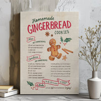 Watercolor Gingerbread Man Canvas Print, Gingerbread Cookie Recipe Canvas Wall Art, Holiday Baking Wall Decor, Christmas Kitchen Canvas