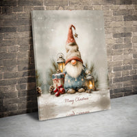Watercolor Holiday Winter Gnome Print, Christmas Gnome Canvas Wall Art, Festive Lantern Nordic Gnome Art, Comfy Christmas Seasonal Wall Decor