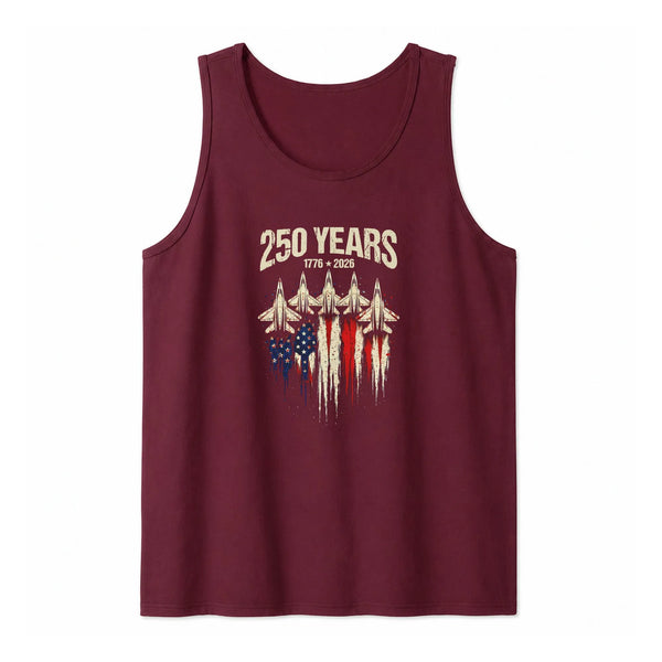 USA 250 Years Anniversary Tank Top | Patriotic Jet Fighter American Flag Graphic | Premium Soft Breathable Fabric | 4th of July Independence Day Gift for Veterans, Unisex Summer Gym Wear