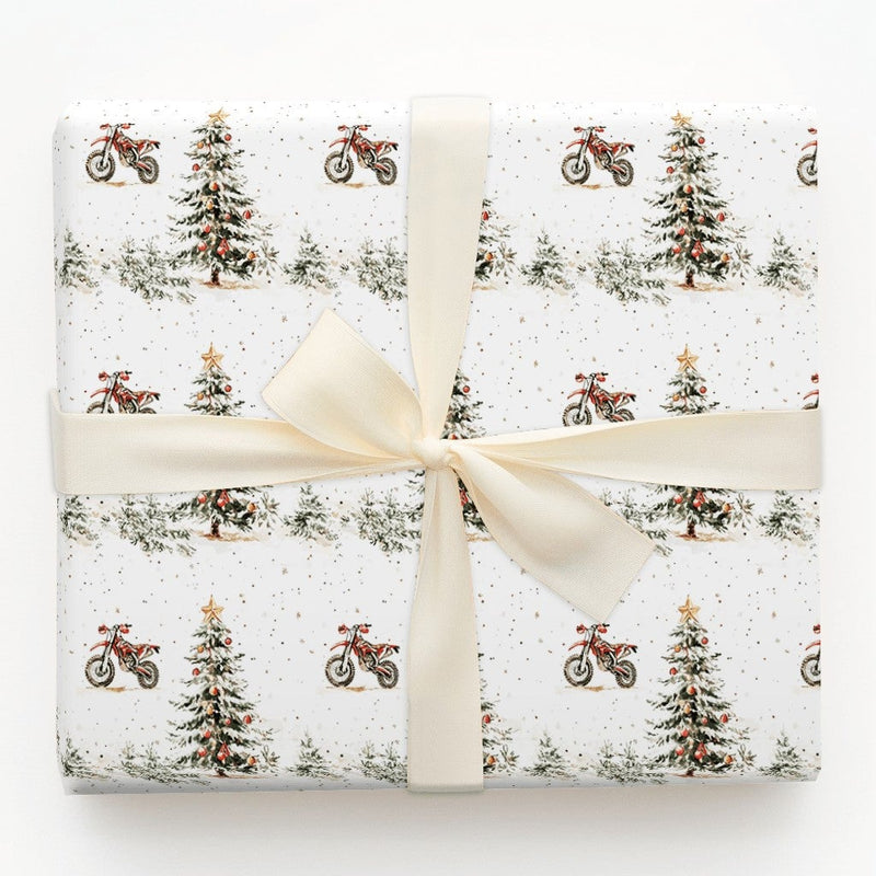 Dirt Bike Holiday Gift Wrap, Motocross Christmas Wrapping Paper, Red Dirtbike Christmas Wrapping Paper, Motorcycle Rider Holiday Present Paper