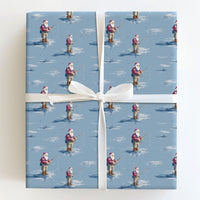 Wading Santa Christmas Gift Wrap, Fishing Santa Wrapping Paper, Icy Blue Winter Holiday Wrapping Paper, Outdoorsman Fishing Rod Gift Wrap
