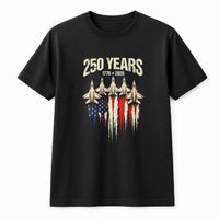 America 250 Years T-Shirt | Vintage Fighter Jet American Flag Graphic | Premium Cotton | Collector's 4th of July Gift for Patriots