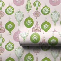 Pink and Green Holiday Gift Wrap, Retro Ornament Christmas Wrapping Paper, Vintage Bauble Wrapping Paper, Pastel Xmas Present Wrap Roll