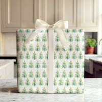 Yellow Christmas Tree Wrapping Paper, Watercolor Teal Tree Wrapping Paper, Modern Holiday Wrapping Paper, Festive Winter Gift Wrap Roll