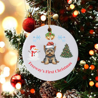 Yorkie Puppy Ceramic Ornament, Yorkshire Terrier Christmas Ornament, Dog First Christmas Tree Ornament, Pet Lover Holiday Keepsake Present