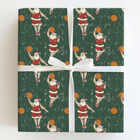 Dark Green Sports Christmas Gift Wrap, Retro Basketball Santa Wrapping Paper, Dribbling Santa Holiday Wrapping Paper, Xmas Wrapping Paper
