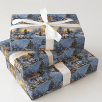 Snowy Winter Landscape Gift Wrap, Christmas Village Wrapping Paper, Comfy Cottage Holiday Wrapping Paper, Traditional Winter Gift Wrap