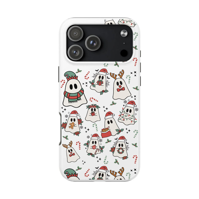 Adorable Festive Santa Hat Ghosts Pattern Cover, Christmas Ghost Phone Case iPhone, Spooky Season Xmas Holiday Tough iPhone Case, Winter Present