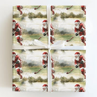 Ice Skating Santa Holiday Gift Wrap, Hockey Santa Christmas Wrapping Paper, Sports Christmas Wrapping Paper, Ice Hockey Player Present Paper