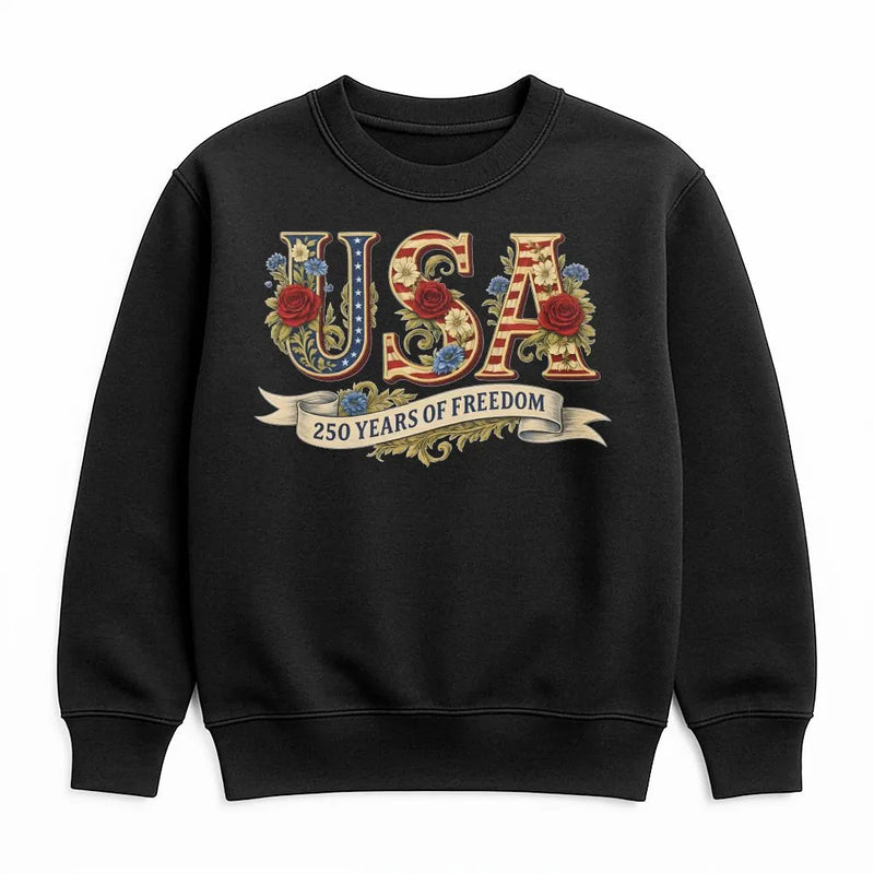 USA 250 Years of Freedom T-Shirt | Vintage Floral American Flag Design | Premium Cotton Tee | Patriotic Gift for Fourth of July 2026