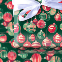 Red and Green Ornament Gift Wrap, Retro Christmas Wrapping Paper, Vintage Holiday Wrapping Paper, Disco Ball Baubles Paper Roll