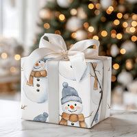 Adorable Winter Holiday Gift Wrap, Watercolor Snowman Wrapping Paper, Festive Snowmen Christmas Wrapping Paper, Comfy Seasonal Gift Wrap Roll