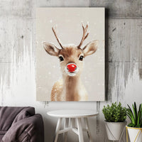 Adorable Christmas Animal Print, Red Nosed Reindeer Canvas Wall Art, Holiday Reindeer Wall Art, Xmas Home Decor Digital Download Printable