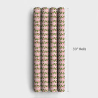Watercolor Holly Berry Gift Wrap, Pink Christmas Wrapping Paper, Pink Striped Holiday Present Paper, Festive Vine Christmas Wrapping Paper