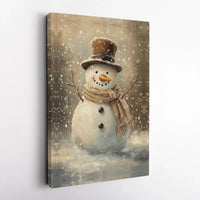 Top Hat Christmas Poster, Vintage Snowman Canvas Art, Rustic Winter Holiday Canvas Print, Digital Download Seasonal Wall Decor