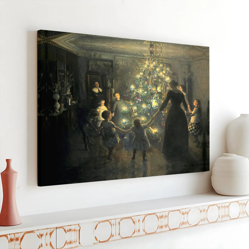 Victorian Family Holiday Canvas Wall Art, Vintage Christmas Tree Canvas Print, Retro Xmas Winter Canvas, Festive Home Decor, Christmas Present