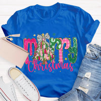 Festive Holiday Teacher Shirt, Merry Christmas Colorful Glitter Teacher T-Shirt, Christmas School Educator Graphic Tee