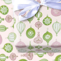 Pink and Green Holiday Gift Wrap, Retro Ornament Christmas Wrapping Paper, Vintage Bauble Wrapping Paper, Pastel Xmas Present Wrap Roll
