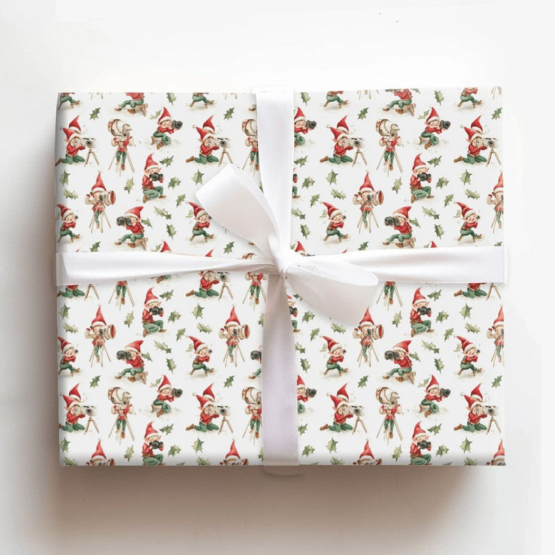 Vintage Camera Holiday Gift Wrap, Photographer Elf Christmas Wrapping Paper, Whimsical Elves Wrapping Paper, Adorable Xmas Gift Wrapping Paper