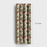Winter Bird Botanical Gift Wrap, Vintage Robin Christmas Wrapping Paper, Pine Holly Berry Wrapping Paper, Rustic Holiday Present Wrap