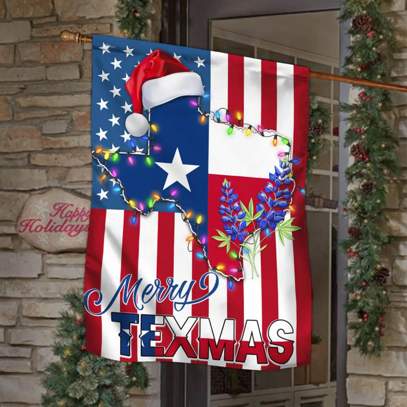 Texas Christmas Bluebonnet Yard Flag, Merry Texmas Garden Flag, Southern Holiday Lawn Flag, Double Sided Texas Pride Outdoor Holiday Decor