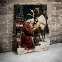 Whimsical Christmas Wall Art, Vintage Santa Claus and Reindeer Canvas Art, Holiday Portrait Canvas Print, Xmas Home Decor Present