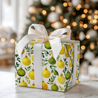 Watercolor Baubles Gift Wrap, Gold and Green Ornament Wrapping Paper, Elegant Christmas Wrapping Paper, Botanical Holiday Gift Wrap Roll