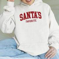 Retro Varsity Christmas Sweatshirt, Santa's Favorite Hoodie, Humorous Xmas Quote Pullover, Festive Holiday Season Party Hooded Sweater