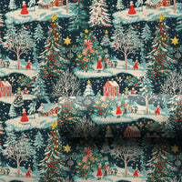 Snowy Night Christmas Gift Wrap, Vintage Winter Village Wrapping Paper, Retro Holiday Town Present Wrap, Comfy Seasonal Packaging