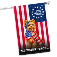 Yorkshire Terrier Garden Flag | 250 Years Strong American Flag Design | Double-Sided Polyester | Patriotic Dog Lovers Gift